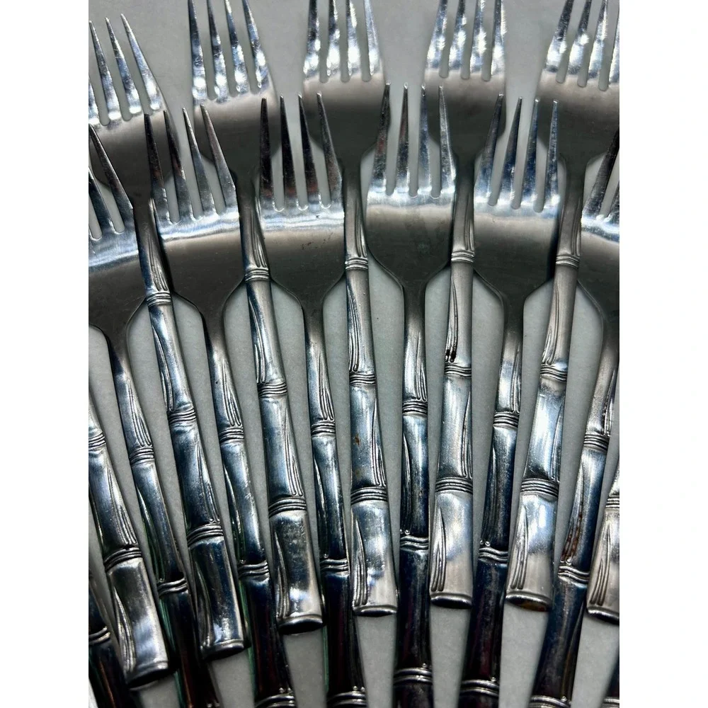 Orleans Silver Bamboo Stainless Steel Flatware 24pc Set Salad Forks